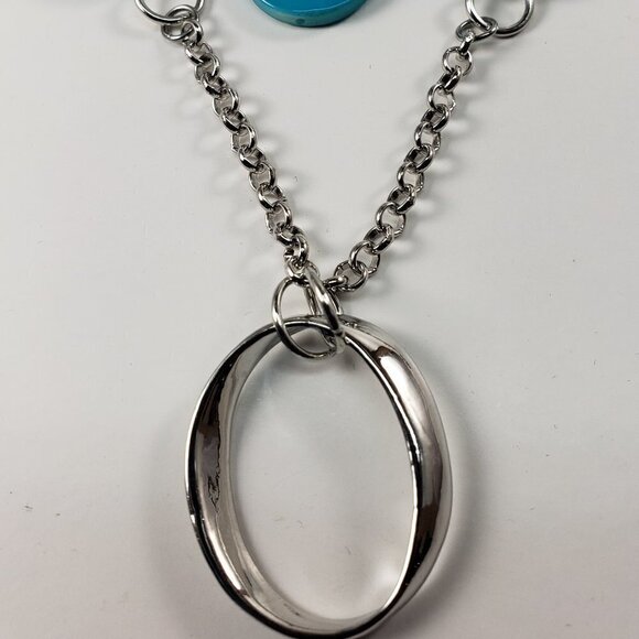 Silver & Turquoise Oval Link Layered Statement Necklace - 38" Women's  Jewelry - Picture 7 of 10